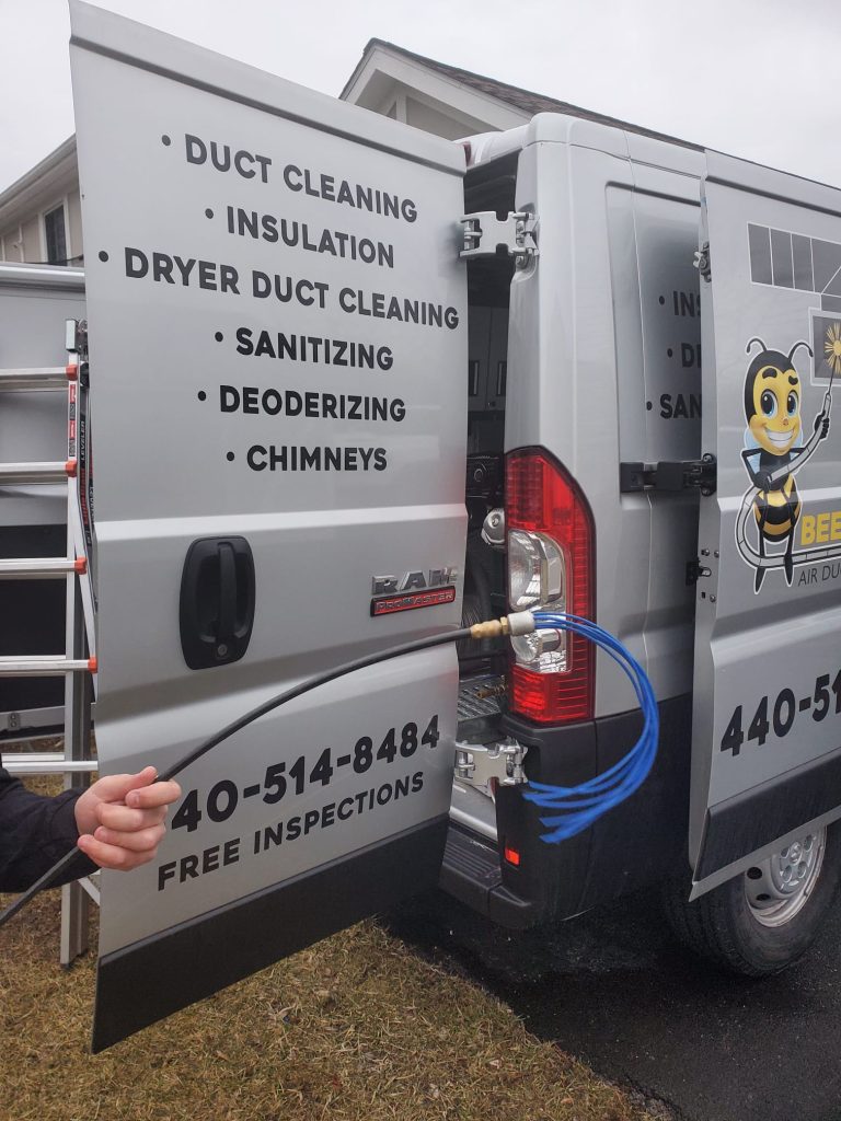 Bee cleaning technician is cleaning air ducts and equipment